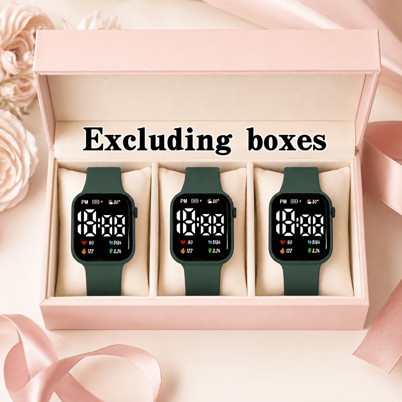 3pcs Square LED Digital Watch Set, Unisex Gift